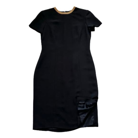David Warren Dress Black Gold Metal Neckline Cap Sleeve Formal Midi Dress Size 6 - Picture 12 of 12